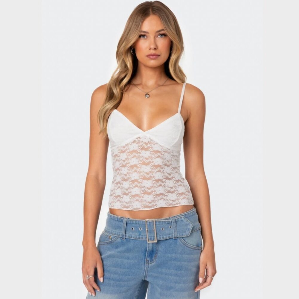 White Sheer Lace Camisole - NWT - Size M